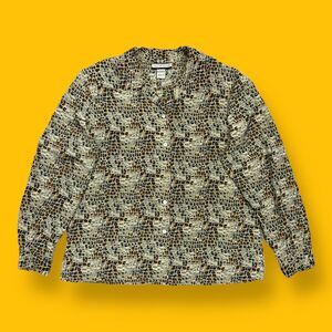 Vintage Snakeskin Print Shirt Long Sleeve Button Down Top 80s 90s Womens Large